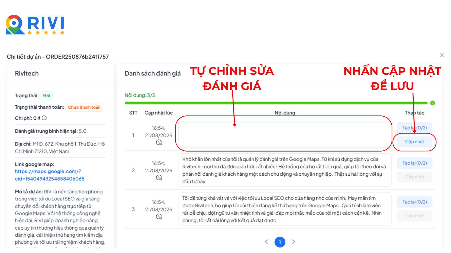 Bạn có thể tự chỉnh sửa thủ công từng review