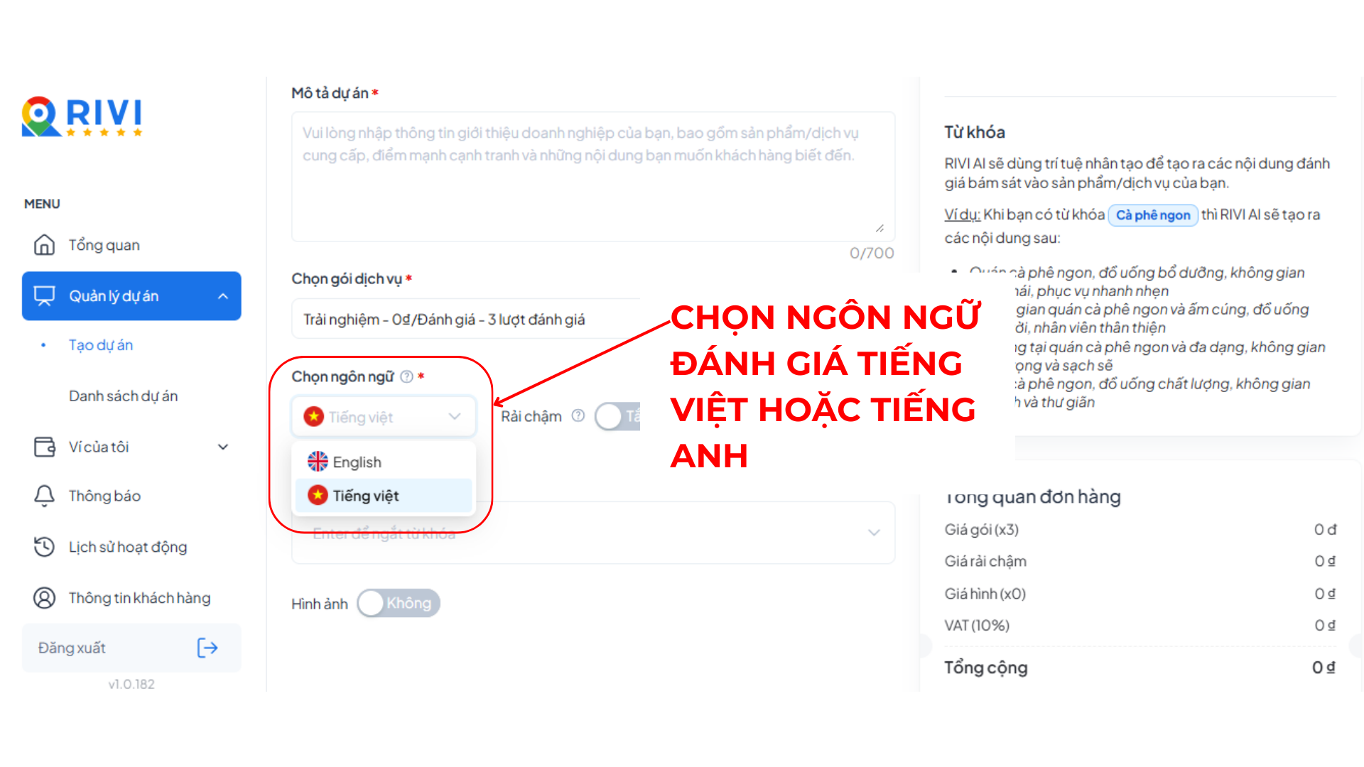 Chọn ngôn ngữ đánh giá