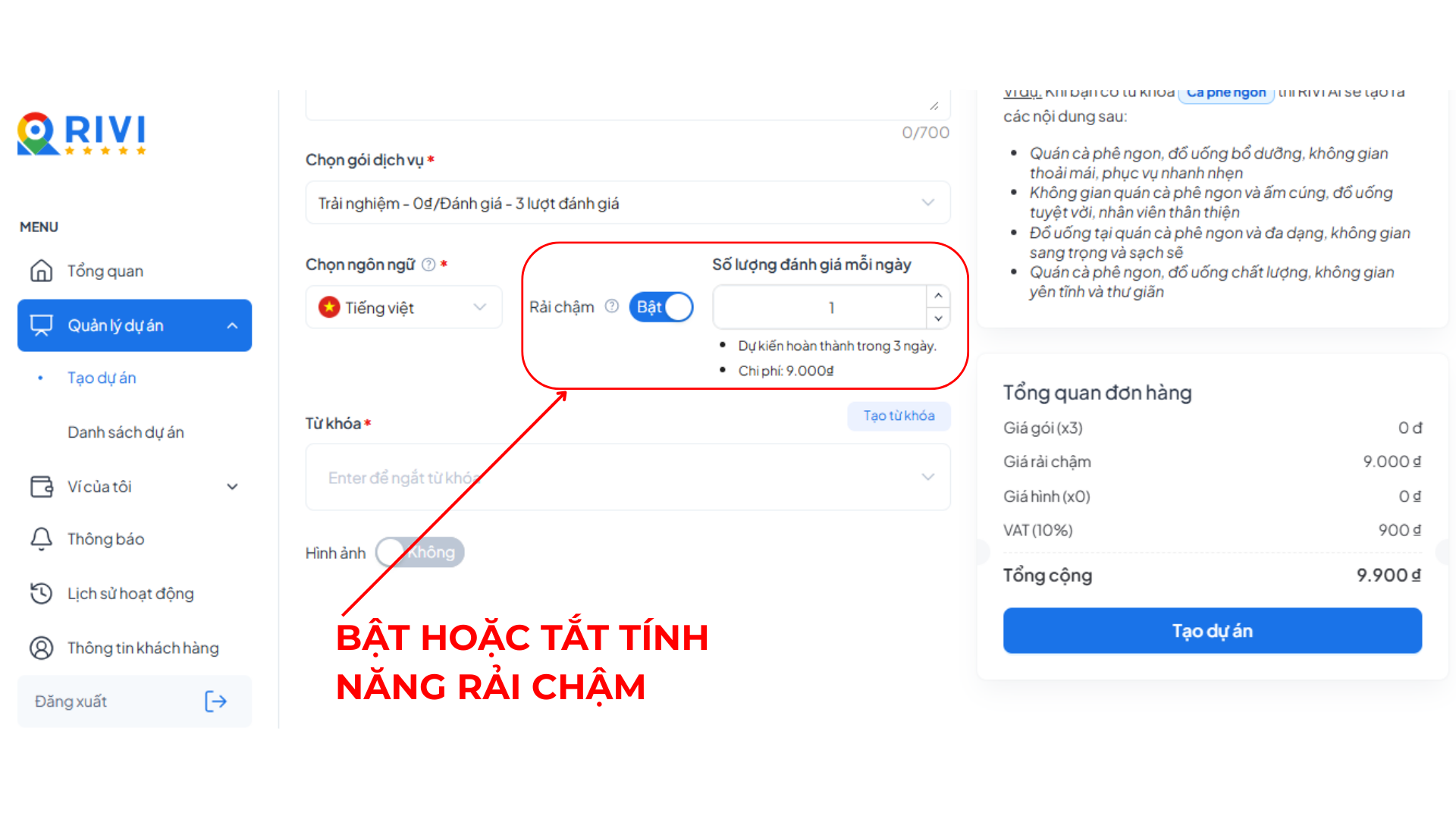 Bật/Tắt tính năng rải chậm