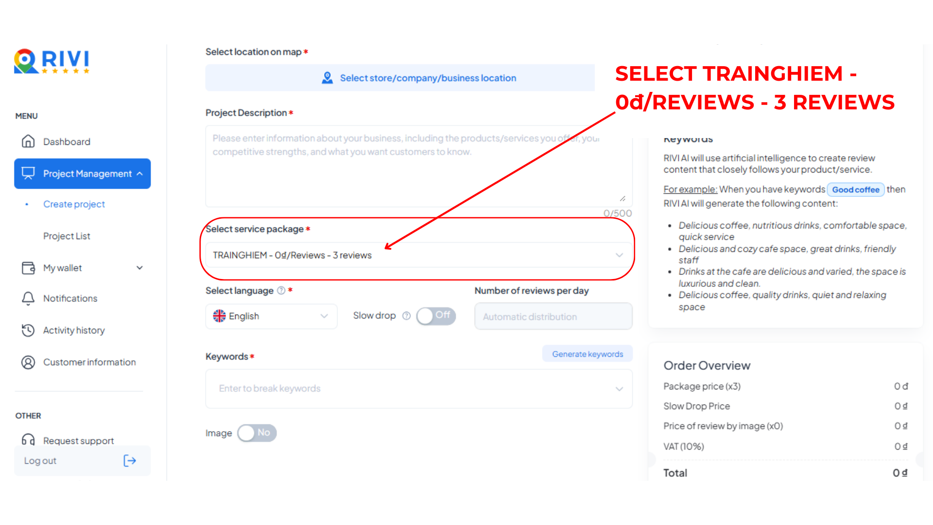 Select the free package