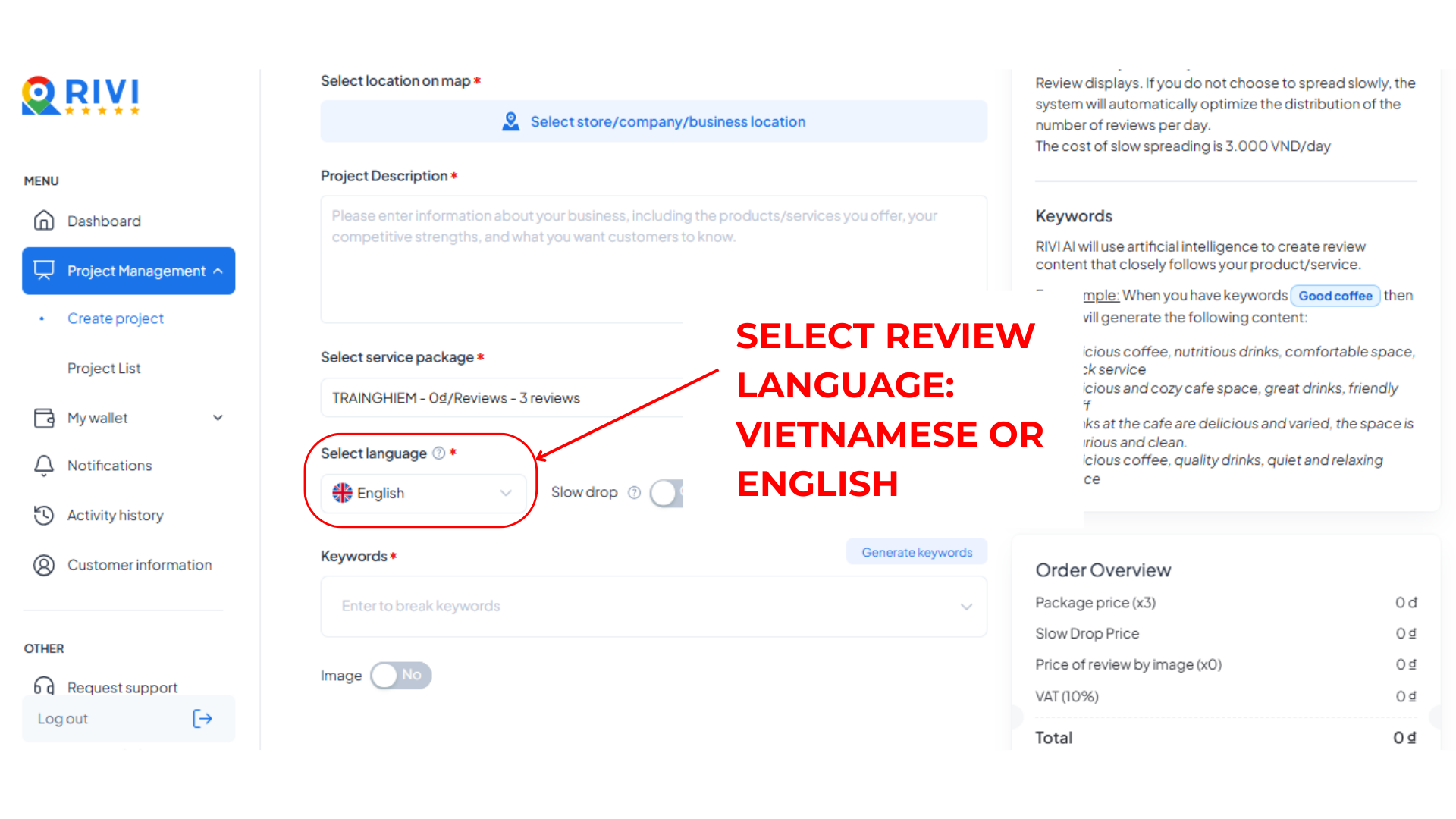 Select the review language