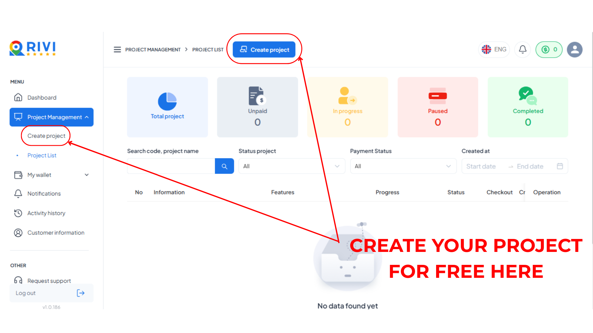 Click the Create Project button