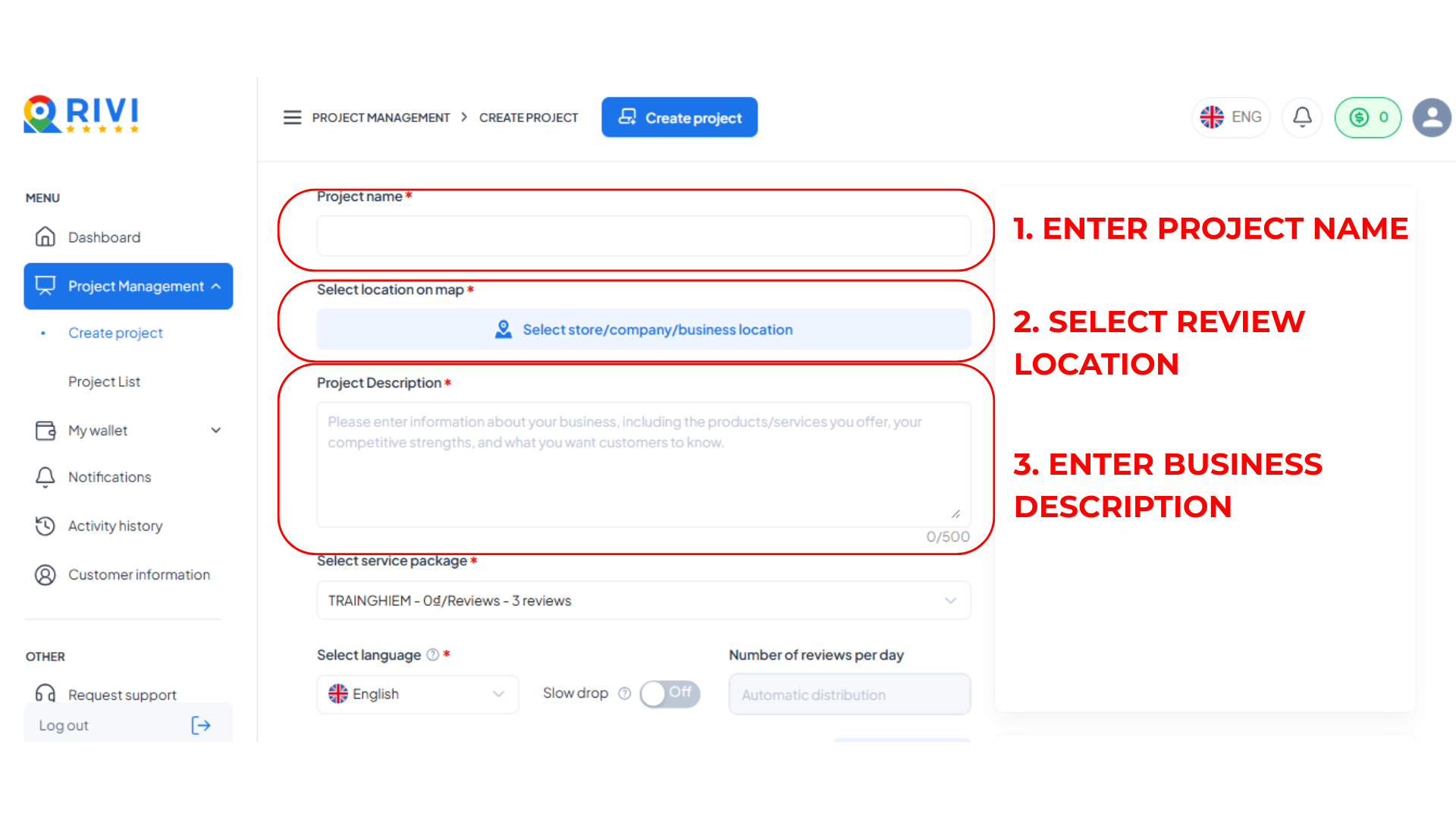 Enter project information
