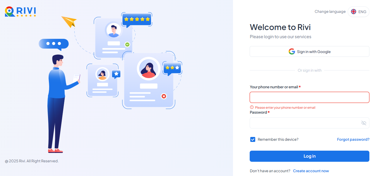Log in/Register your RIVI account