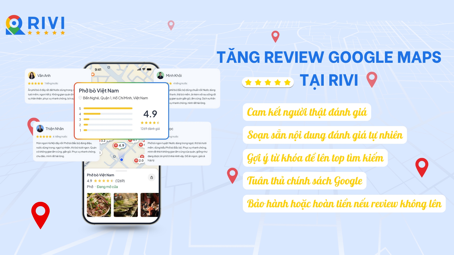 Dịhc vụ đánh giá 5 sao Google Maps tại RIVI